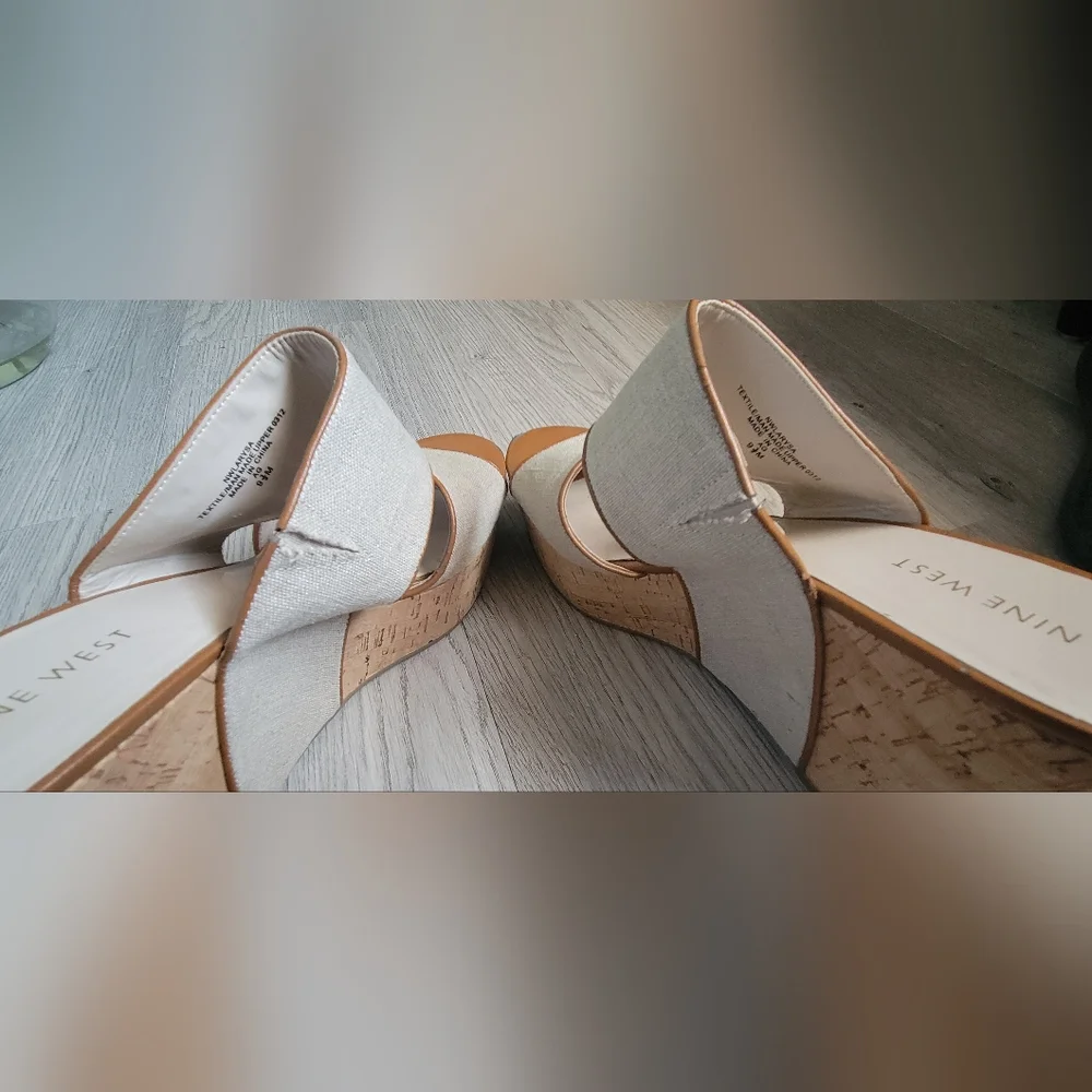 Nine West Larysa Linen & Cork Wedge, Size Women's 9.5 - Picture 4 of 12